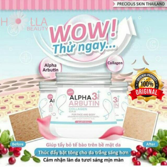 BPOM ALPHA ARBUTIN 3 PLUS COLLAGEN  SCRUB / LULUR PEMUTIH BODY &amp; FACE SUPER LEMBUT / LULUR WAJAH