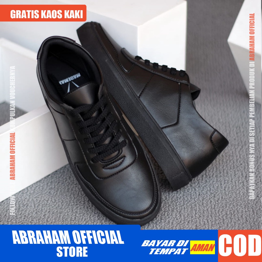 ABRHM X AUGUST Sepatu Sneakers Pria Kulit Sintetic Premium Sepatu Pria Casual Cowok / Cowo Sepatu Kasual Semi Formal Kerja Kantor Kuliah Gaya Santai Keren Kekinian Original Murah Terlaris