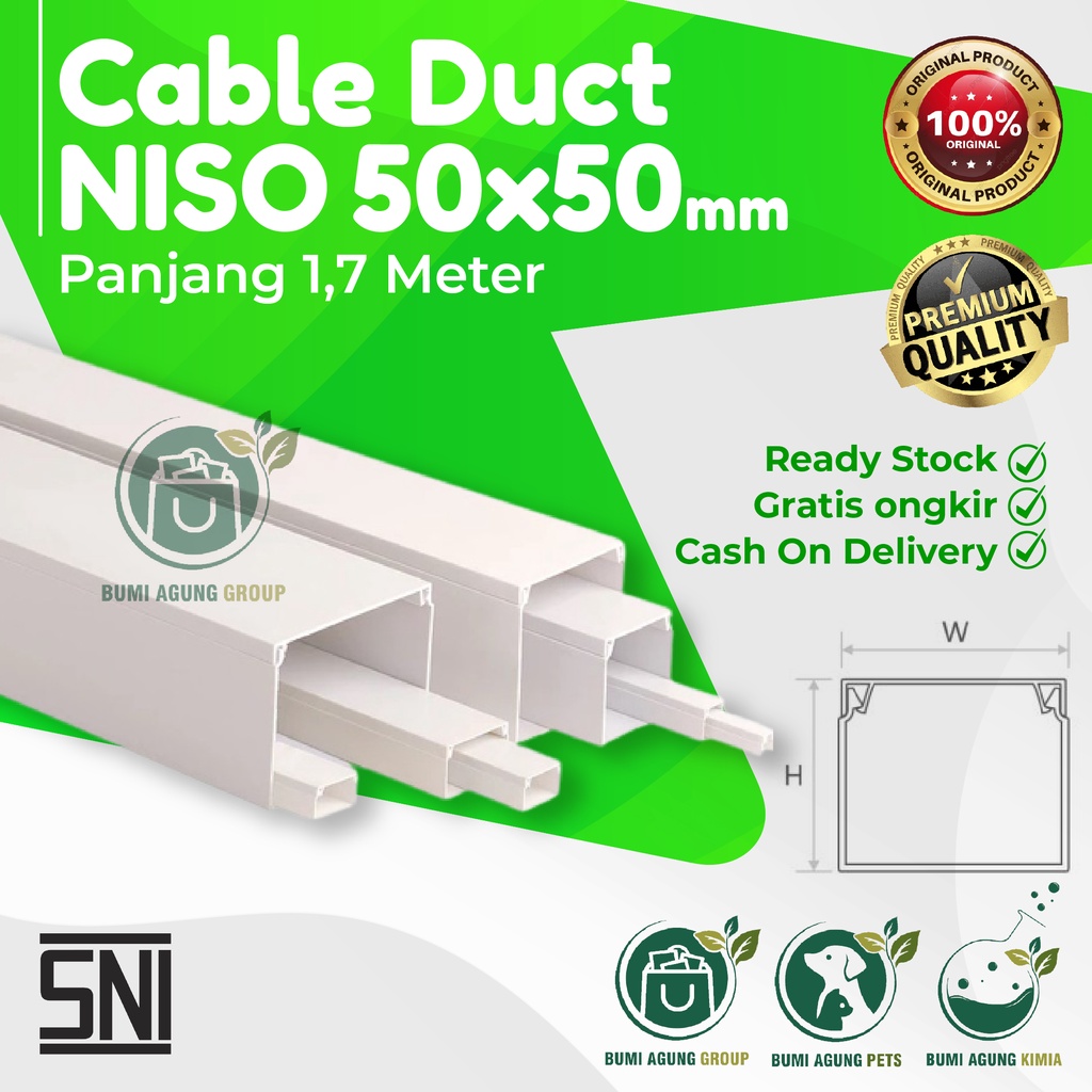 NISO KABEL DUCT 50 X 50 1.7 Meter /TRUNKING 50x50 DAK WIRING PROTEKTOR