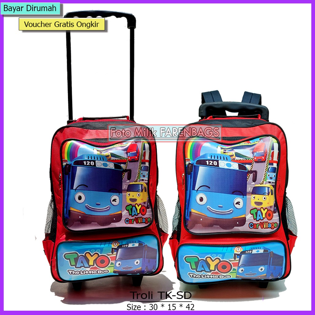 Tas Ransel Troli Anak Laki-laki Ukuran TK sampai SD Gambar Kartun Cowok