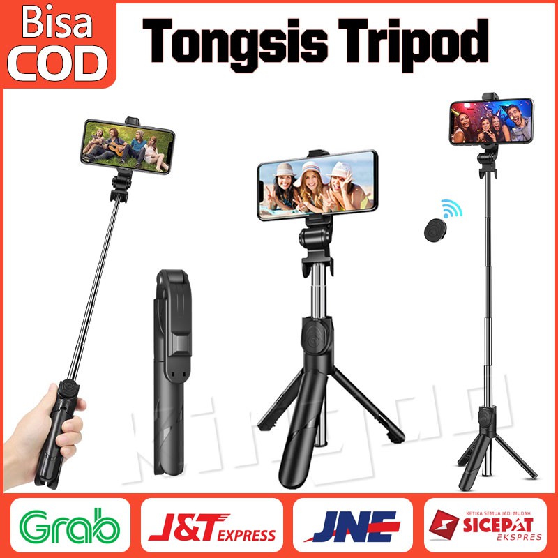 XT02 Bluetooth Selfie Stick Portabel/ Tongsis/ Tripod 3in1 Remote Control holder HP