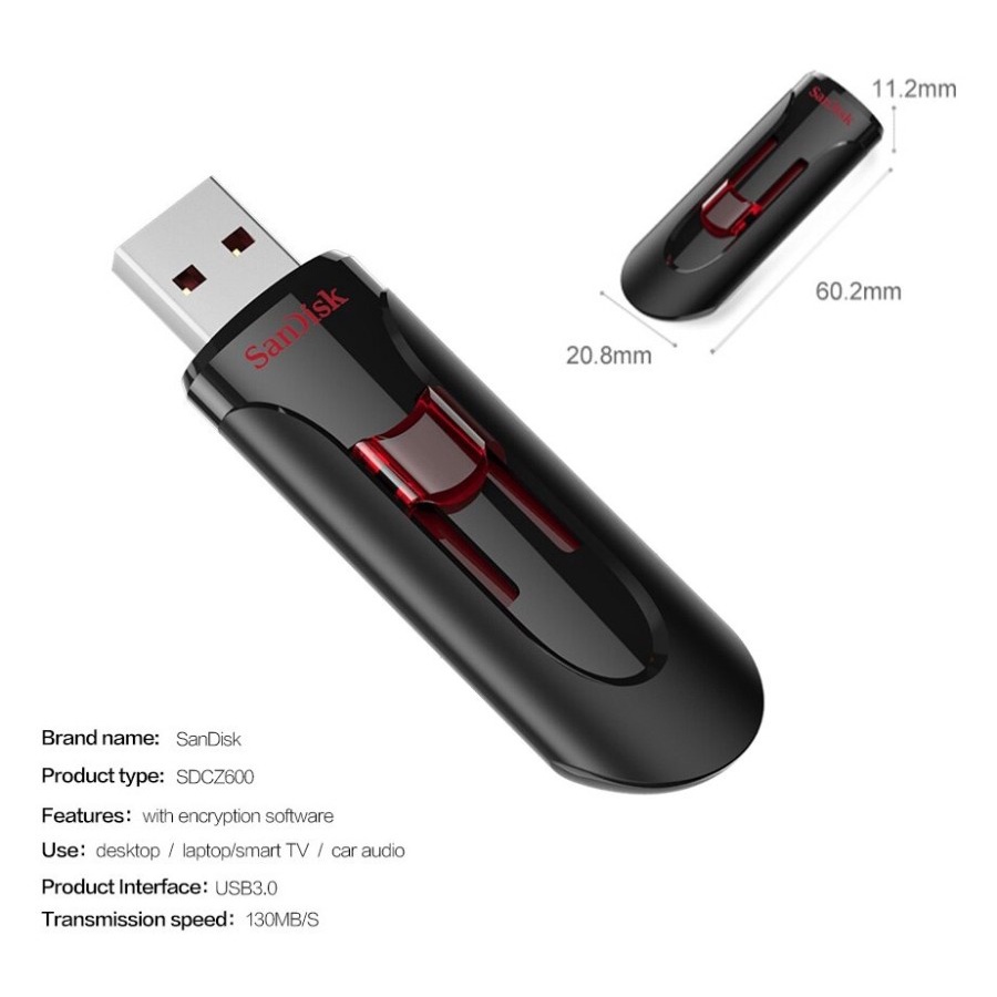 Sandisk 64GB Cruzer Glide 3.0 USB Flash Disk Drive Flesdis ORI SDCZ600