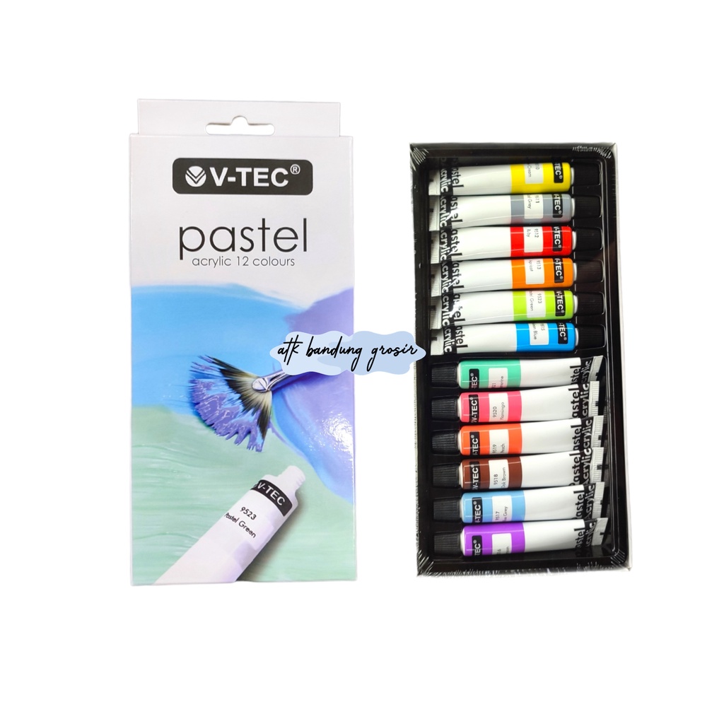 

V-Tec Acrylic 12 Colours Pastel 6 ML / VTec Cat Acrylic Warna Pastel 12 Warna 6 ML – Set