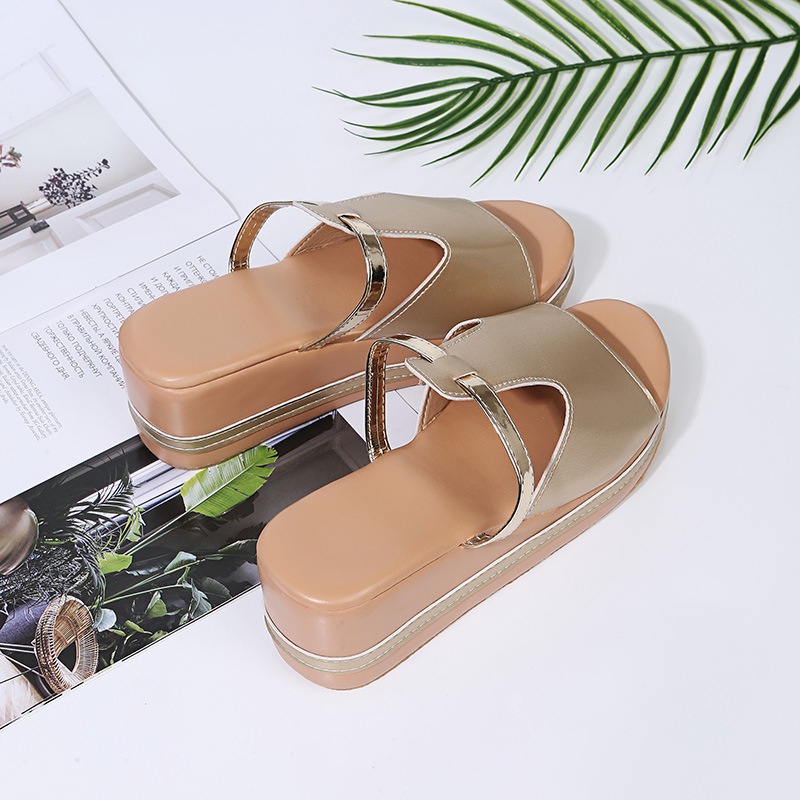 TBIG [COD] Sandal Slip On Wedges Megan Wanita Sepatu Korea Style Sekolah Kuliah