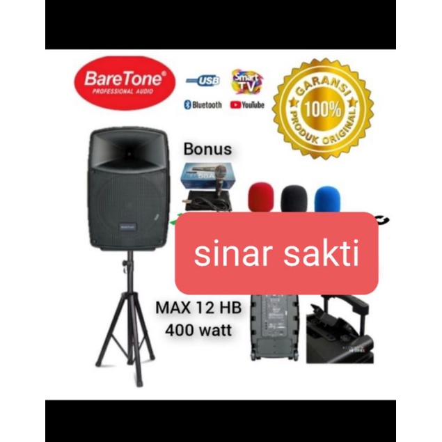 Speaker portable wireless bluetooth baretone max12hb max 12hb 12inch original