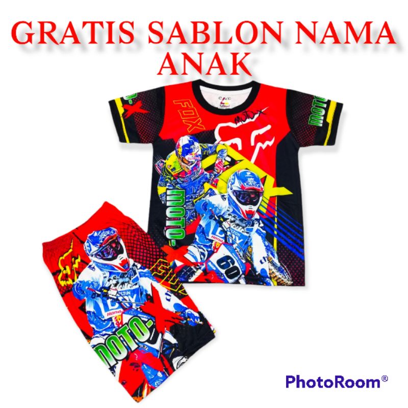 SETELAN BAJU ANAK MOTOR CROSS/SETELAN BAJU ANAK MOTOR BALAP/GRATIS SABLON NAMA ANAK