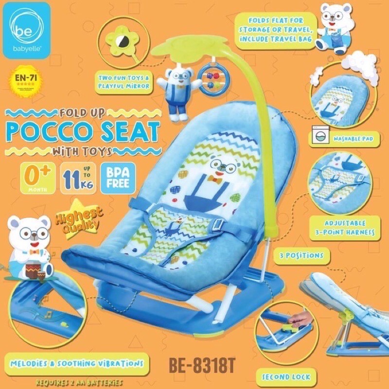 Babyelle Foldup Infant Seat/ Kursi Mainan Bayi Pocco Seat / Infant seat/ Kursi santai/Bouncer bayi-Biru + Plastik