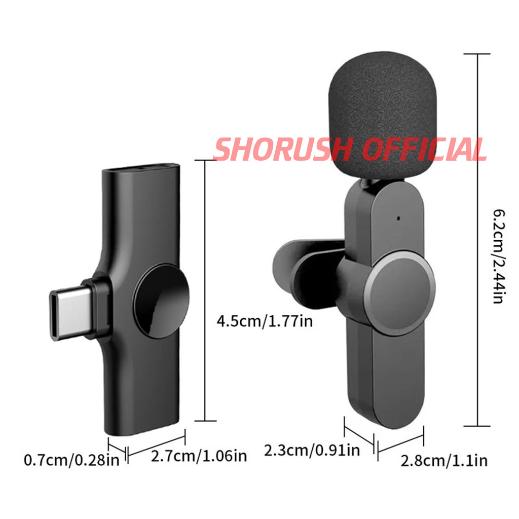 Shorush MI-2 Dual Microphone Mic Clip On Wireless 2.4Ghz VLOG Youtuber USB Type C Android Lightning IPHONE 8 Plus X XR XS 11 Pro Max SE 2 2020