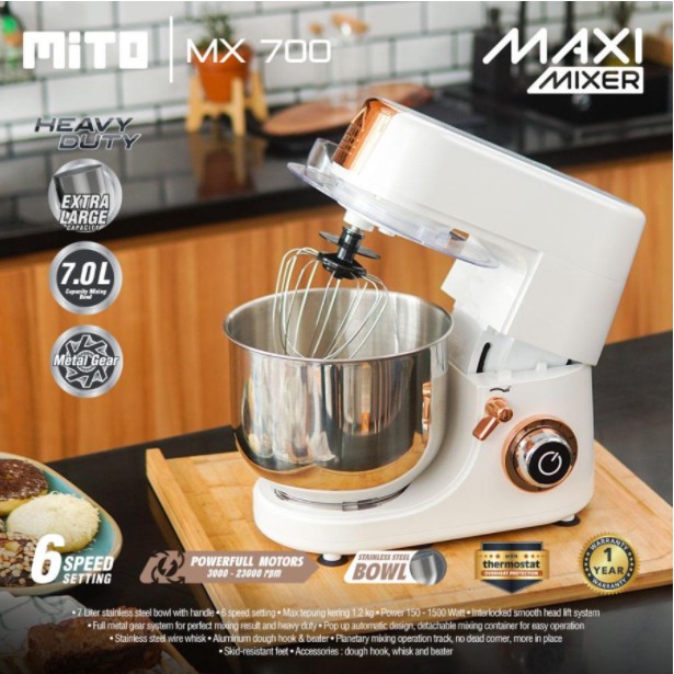 MITO Stand Mixer 7 Liter MX 700 MAXI Stainless Bowl 7L MX700 MX-700