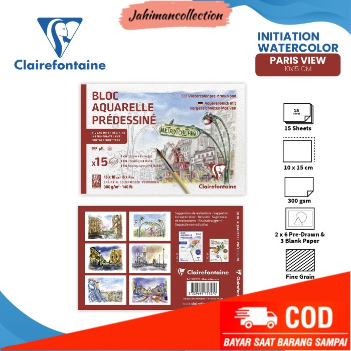 

✨ BISA COD ✨ Kertas Belajar Cat Air Clairefontaine Initiation Watercolor Learning - 10x15cm PARIS