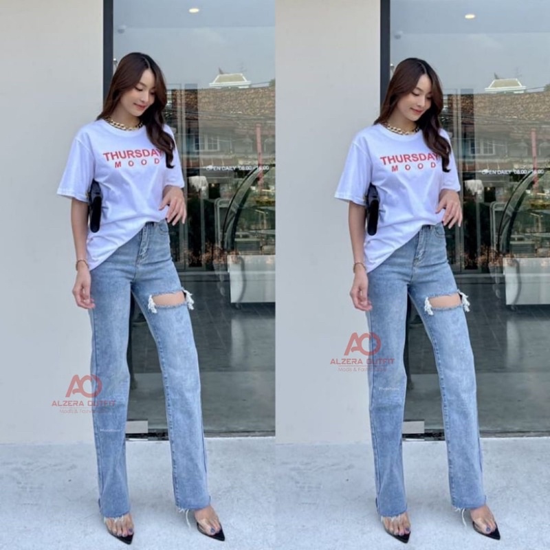 Alzera•Celana Highwaist Model Sobek PMT Terbaru 2022