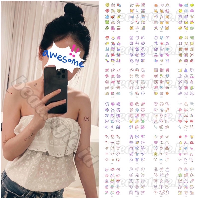 Korean Colorful Cute Tattoo Temporary Waterproof Sticker Tato Sementara Temporer Warna Lucu