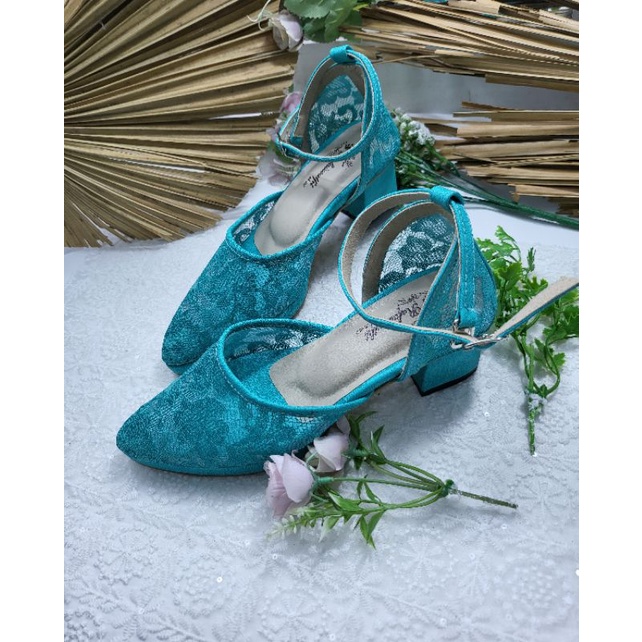 sepatu hijau tosca model nataly tinggi 5cm tahu