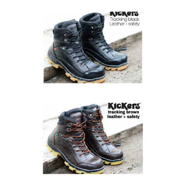Sepatu boots safety kulit kickers tracking murah import kerja pria