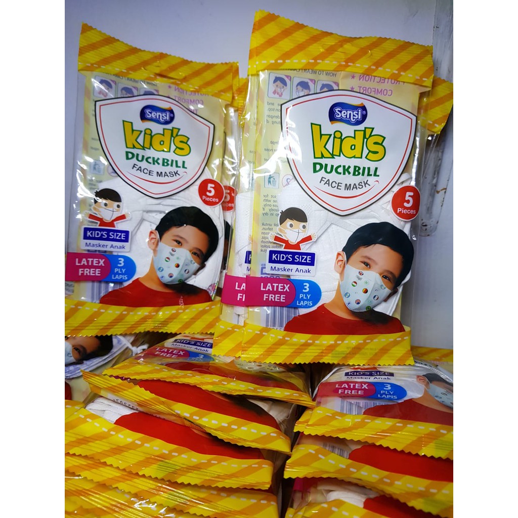 Masker SENSI DUCKBILL KIDS SACHET 3 PLY Isi 5 pcs Masker Anak Original