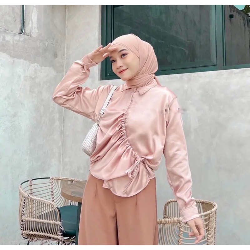 RD FASHION - SILFA KEMEJA SERUT / Vizqya Blouse / Top Shirt Serut Wanita Terlaris / Kemeja Wanita Lengan Panjang