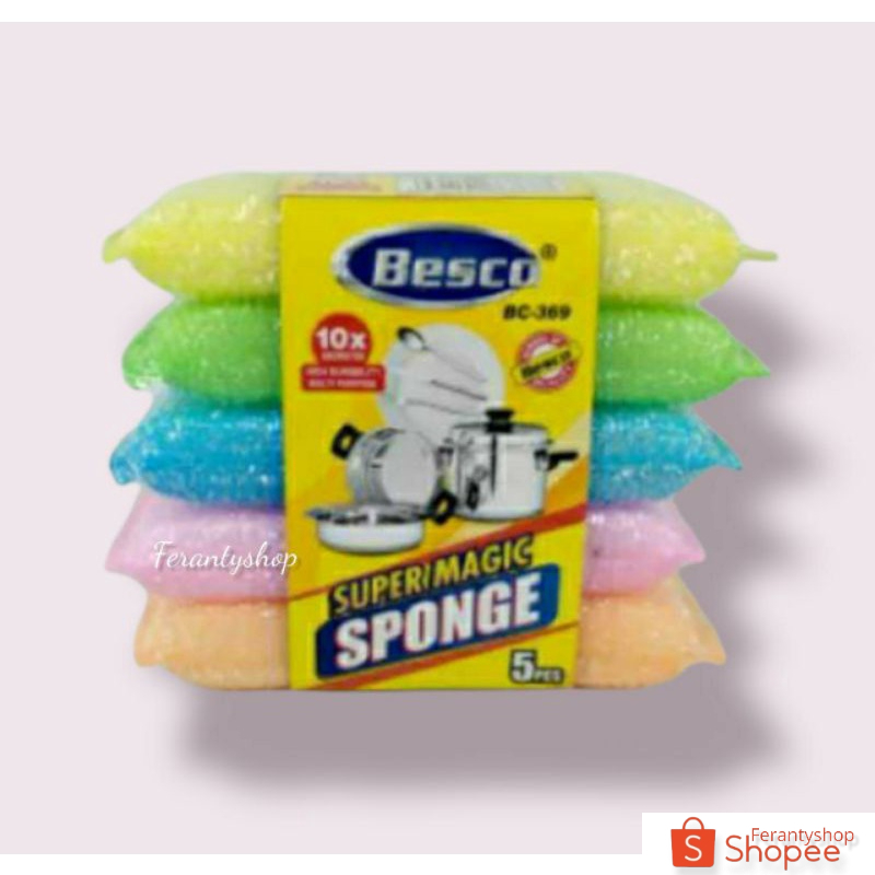 Spon Tapas Bantal / Sponge / Spons Cuci Piring Dapur (isi 5 pcs) - Warna-Warni