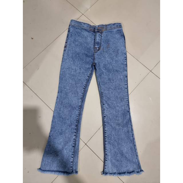 HIGHWAIST Cutbray Fringe Snow BlaCK BLUE// CELANA CUTBRAY JEANS WANITA