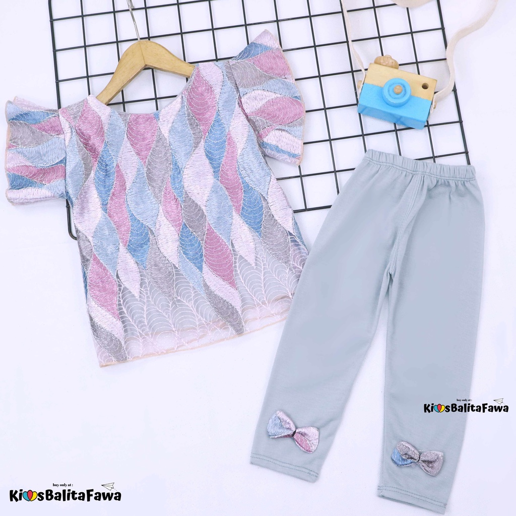 Setelan Seline uk 1-2 Tahun / Set Brukat Branded Anak Perempuan Atasan Lengan Leging Polos Import