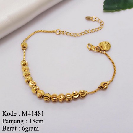 M41481 Gelang Tangan Rantai Lapis Emas 24karat Bola Ukir Tengah