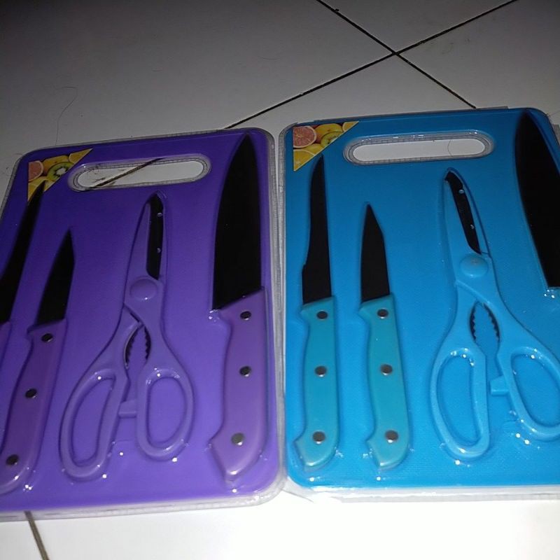 Pisau Set + Telenan 5in1 - Pisau Talenan Gunting Dapur / Cutting Board