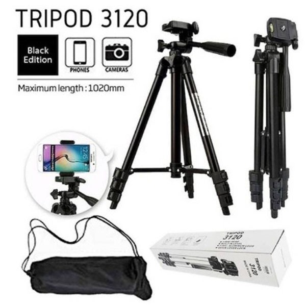 Tripod 3120 Handphone Kamera Camera HP Free Holder 1 Meter Black