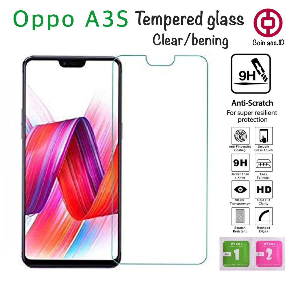 Tempered Glass 9H clear OPPO A3S - anti gores kaca / tempred bening