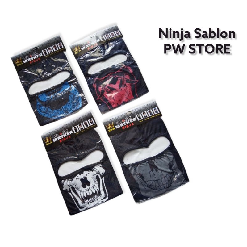 [HARGA GROSIR] Masker Ninja Hitam Motif Tengkorak Sablon Full Face [NINJA SABLON ECER]