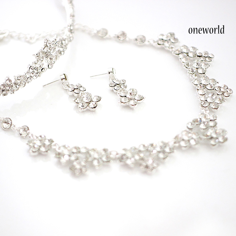 OW@ Elegant Rhinestone Bridal Women Jewelry Set Earrings Necklace Head Chain Tiara