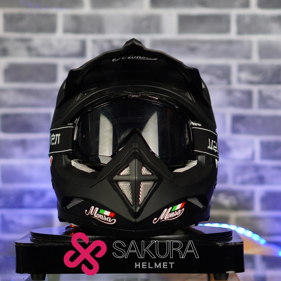 Keluaran Terbaru.. HELM CROSS TRAIL MONSA SOLID + GOOGLE/KACAMATA JPN ORIGINAL SNI