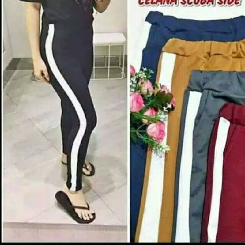 (COD) CELANA LUNA SCUBA STRIP/LEGGING SCUBA TERBARU/CELANA WANITA MURAH BIG SIZE PANTS CELANA SETRIT