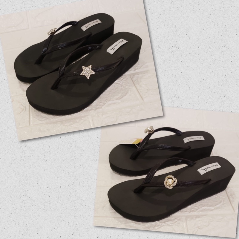TERMURAH Sendal Starwalk Bintang & Bunga Wedges / Wedge / Star walk / Sandal Jepit spons / Spon 5cm
