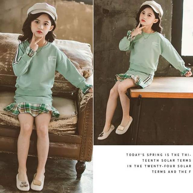 Setelan Rok Anak Perempuan Happy GREEN/PINK