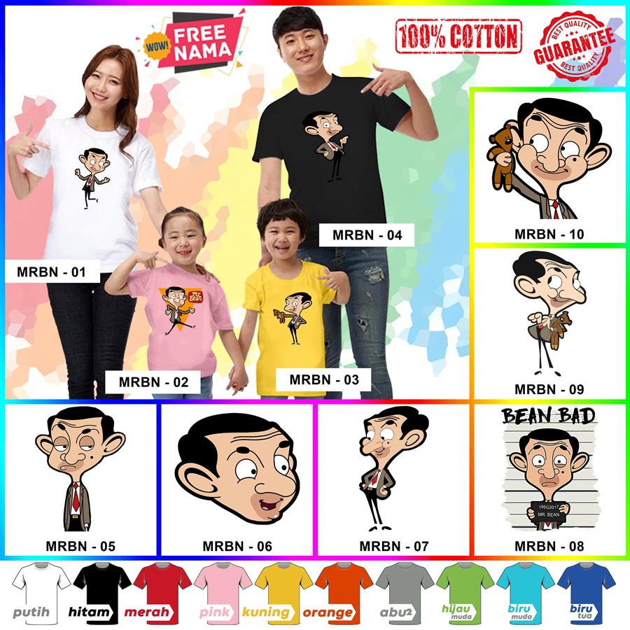 [FREE NAMA!!] Baju Kaos COUPLE  ANAK DAN DEWASA MR BEAN / MISTER BEAN BANYAK MOTIF