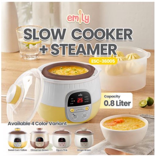 Emily Porridge Cooker & Steamer 0.8L Baby Food Maker Slowcooker Slow Cooker Multifungsi