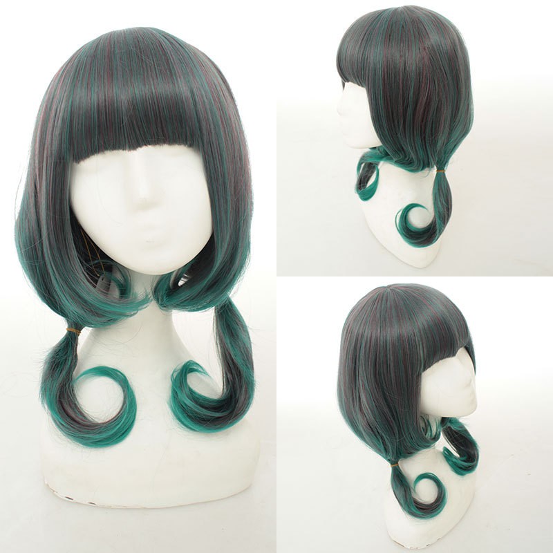 LOL-51 wig rambut palsu daily lolita cosplay gradasi couple abu hijau pendek