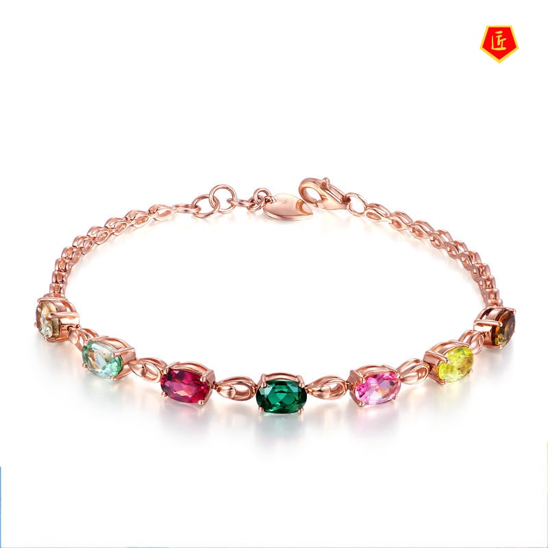 [Ready Stock]Luxury Noble Gold Inlaid Colored Gemstone Bracelet