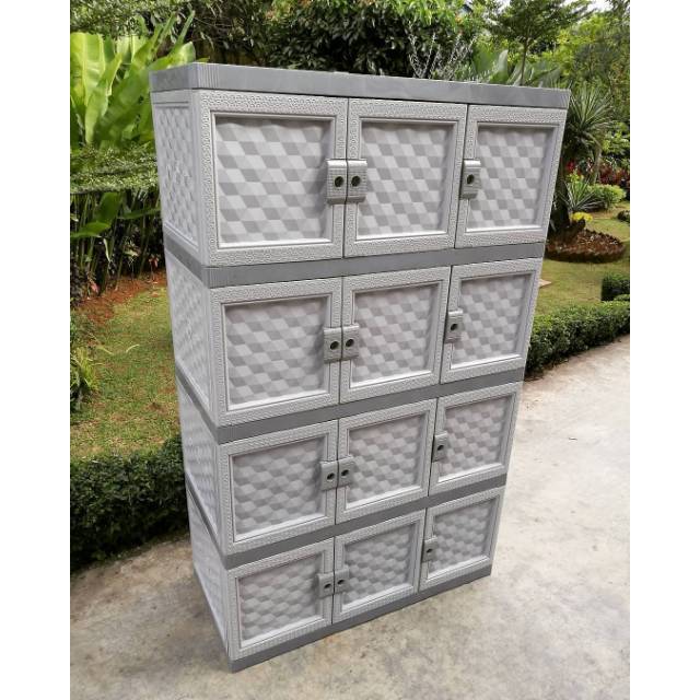 AKAKO - Lemari Plastik 12 Pintu, Susun 4 Motif Diamond