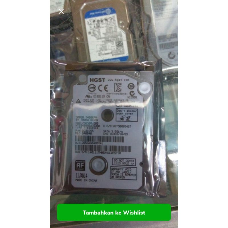 Hardisk laptop 2.5 500GB HGST