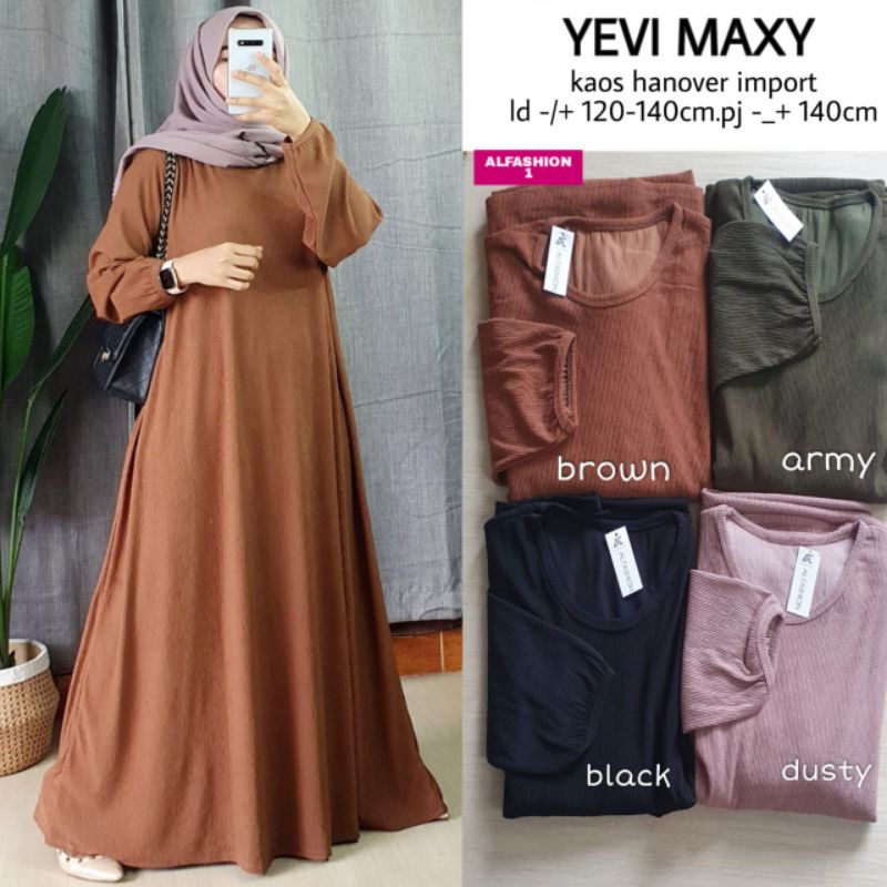 YEVI  MAXY Maxi Dress Gamis Wanita Jumbo LD 120 - 140 Kaos Hannover Import Murah Terbaru