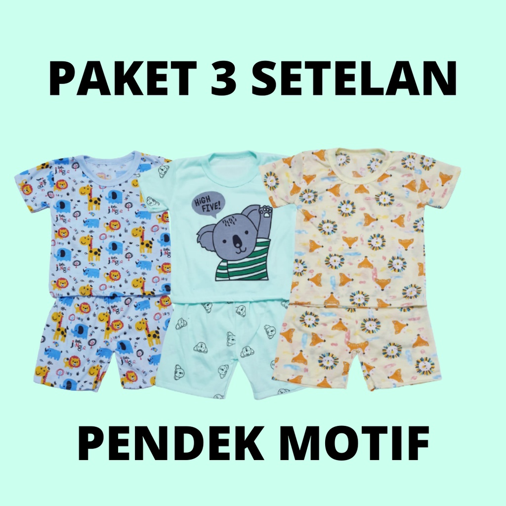 paket hemat 3 pakaian bayi motif cyand clothing baju baby setelan anak