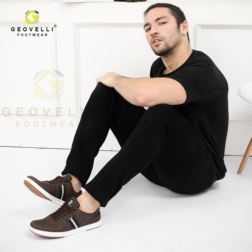 GEOVELLI STORE Sepatu Sneakers Piria Coklat Sneakers Kasual Santai Kerja Cocok Buat Anak Kuliah