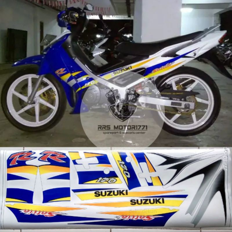 striping suzuki satria hiu biru putih - stiker body satria hiu