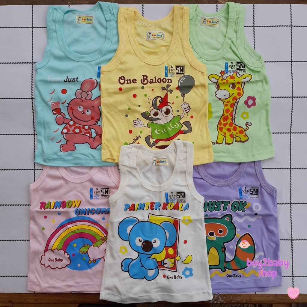 Singlet bayi One Baby warna motif sablon size S,M,L 1 PCS