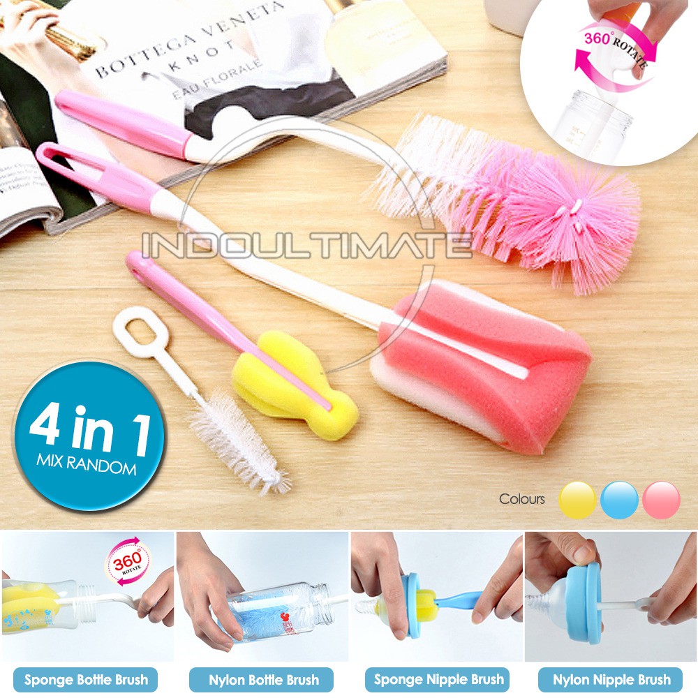 Sikat Botol susu Bayi 2in1, 4in1, 7in1 Sikat Spon pembersih botol susu bayi Random Colour