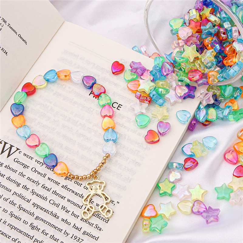 100pcs/Bag Acrylic Coated Beads Five-pointed Star And Peach Heart For Charms Bracelet Necklace For Jewelry Making DIY