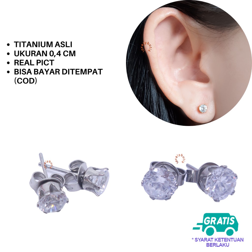 Lovelybutik Anting Titanium Anti Karat Crown Anting Titanium Wanita Ukuran 0,4 cm