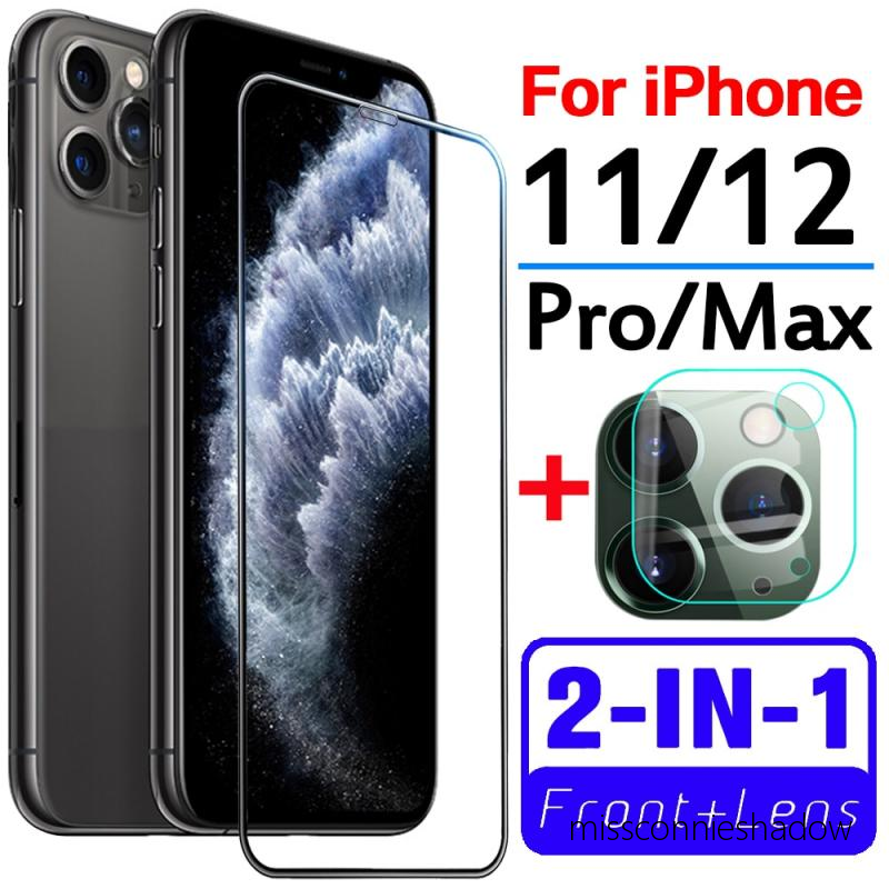 2in1 Black Tempered Glass Film Carbon Fiber Untuk Iphone 11 12 Pro Max 6 6s 7 8 Plus X Xr Xs Max Se 2020