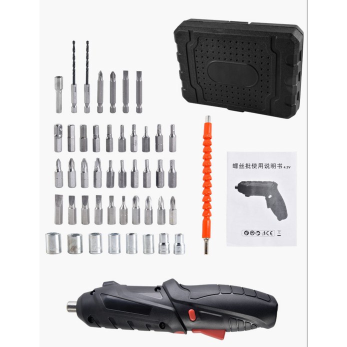 Reaim Cordless Screwdriver 4.2 V Mesin bor baterai impact cordless drill 49 pcs Set Screwdriver Baterai  Bor mini