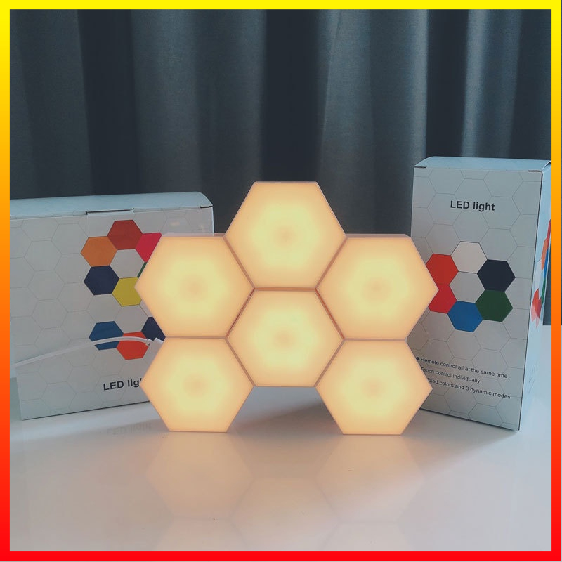 LED RGB Touch Sensor 6 PCS Lampu Dekorasi Hexagonal Sarang Lebah Dinding Quantum Light Kontrol Suara Yabstrip - 7CLL2IWH